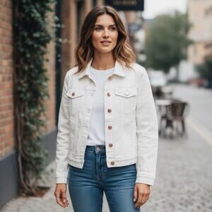 Joe Fresh White Denim Jean Jacket Size XL NWT Stretch Casual Outdoor